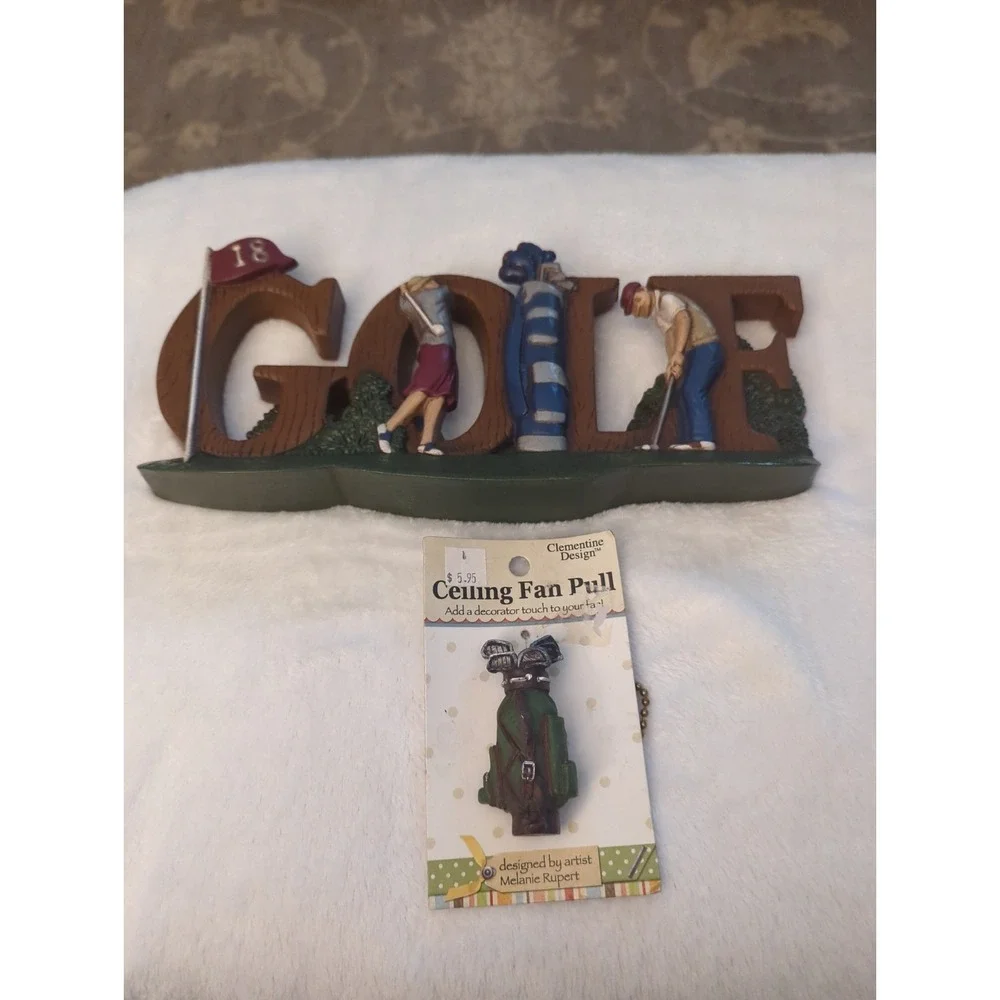 Vintage 1998 Home Interiors GOLF 18th Hole Wall Plaque & Golf Bag Fan Pull